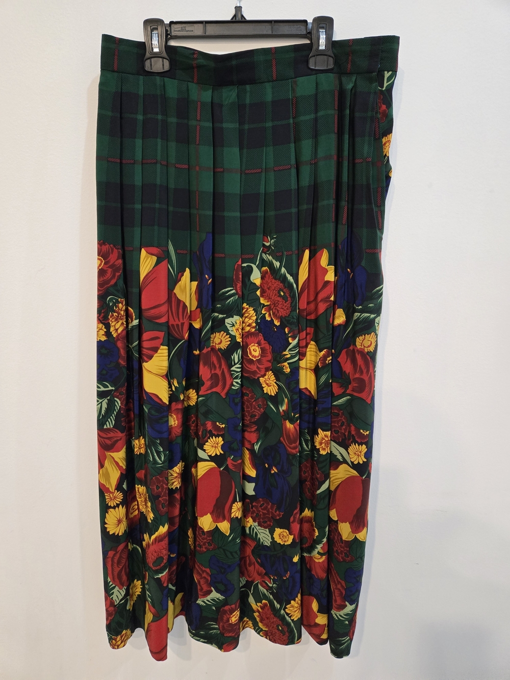 ALFRED SUNG Silk Plaid Midi Skirt